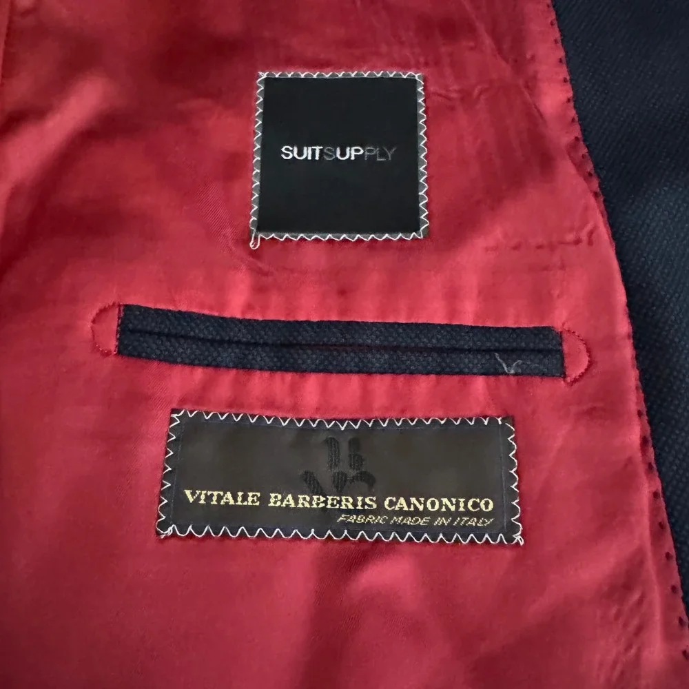Suitsupply Blazer Mens‎ 44R Navy Blue Solid Wool Sienna Vitale Barberis Canonico